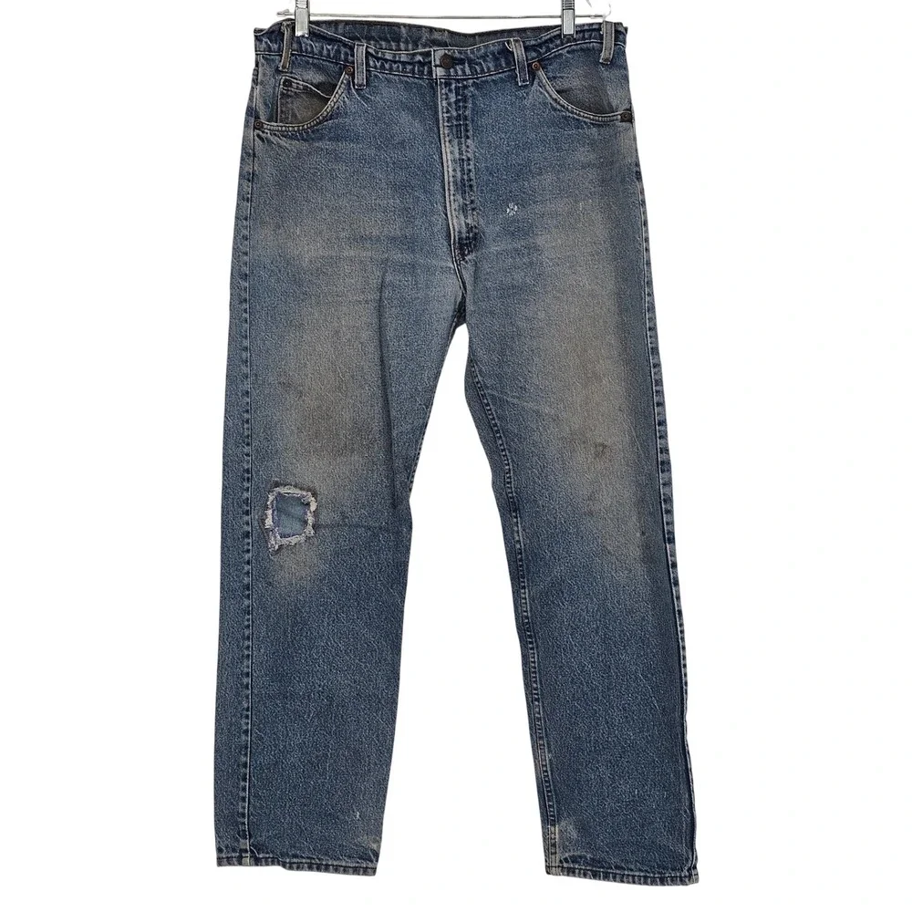 Vintage Levis 505 Orange Tab Jeans 38x31 Light‎ Wash USA Grunge Distressed Retro
